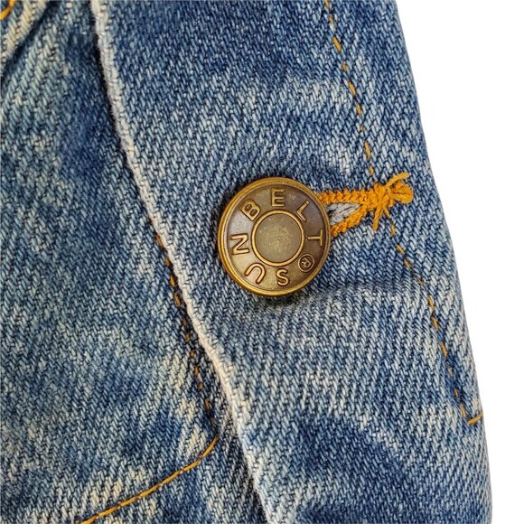 VTG SUNBELT Western Denim Duster Coat Women's M/L Tooled Leather Button Pockets - Picture 10 of 14